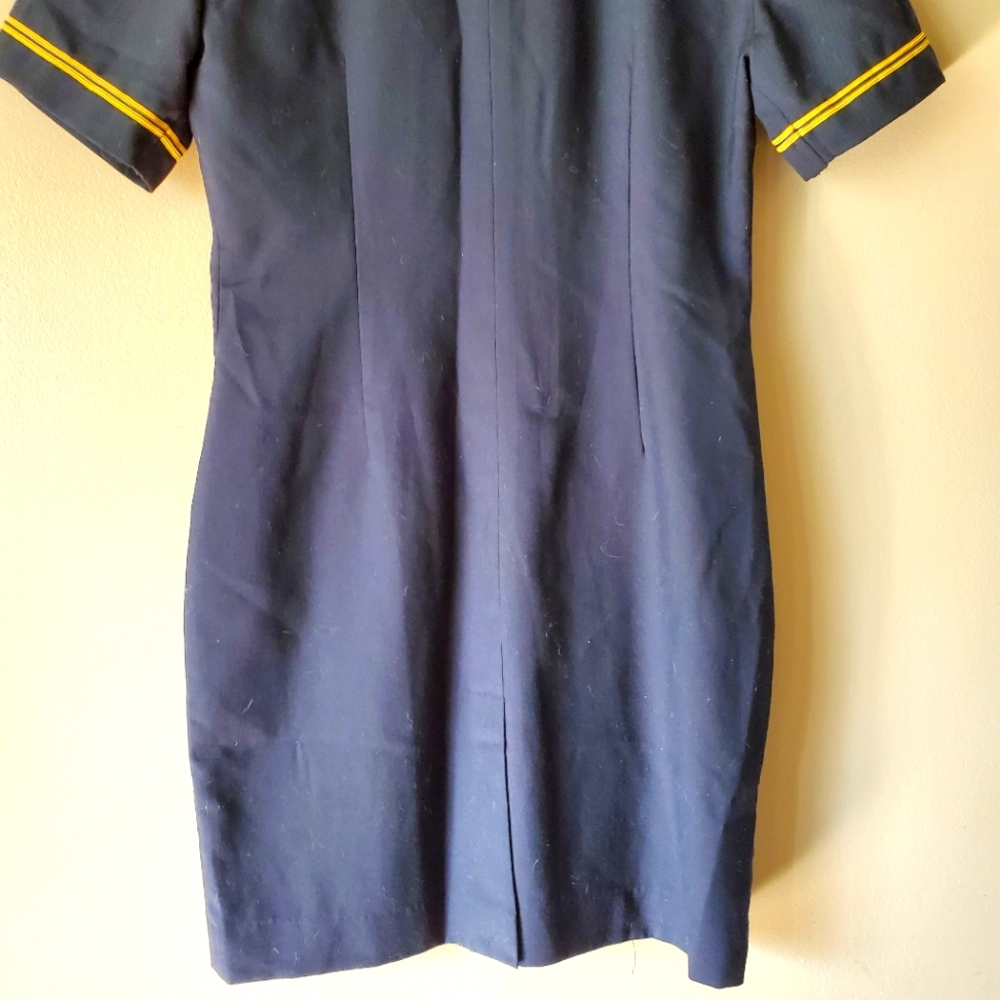 Vintage 90s Airline Flight Stewardess Uniform Dress Sz 6P Black with Yellow Trim - Picture 9 of 10
